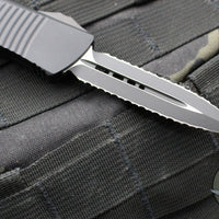 Microtech Troodon OTF Knife- Double Edge- Tactical- Black Handle- Double Full Serrated Black Blade 138-D3 T v3