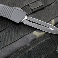 Microtech Troodon OTF Knife- Double Edge- Tactical- Black Handle- Double Full Serrated Black Blade 138-D3 T