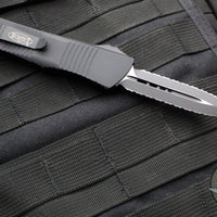 Microtech Troodon OTF Knife- Double Edge- Tactical- Black Handle- Double Full Serrated Black Blade 138-D3 T v3