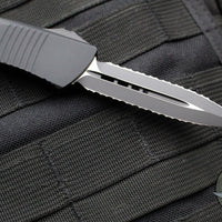 Microtech Troodon OTF Knife- Double Edge- Tactical- Black Handle- Double Full Serrated Black Blade 138-D3 T v3