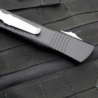 Microtech Combat Troodon OTF Knife- Double Edge- Black Handle- Part Serrated Stonewash Blade 142-11
