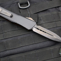 Microtech Combat Troodon OTF Knife- Double Edge- Black Handle- Ultem Inlay- Black DLC Over Damascus Blade 142-16 DLCTULS