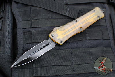 Microtech Combat Troodon OTF Knife- Double Edge- Black Handle- Ultem Inlay- Black DLC Blade 142-1 DLCTULS