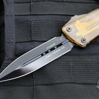 Microtech Combat Troodon OTF Knife- Double Edge- Black Handle- Ultem Inlay- Black DLC Blade 142-1 DLCTULS