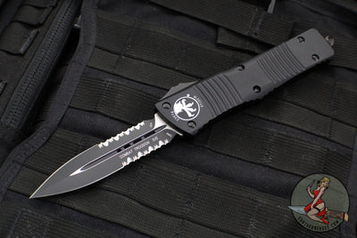 Microtech 2019 Combat Troodon OTF Knife- Tactical- Double Edge- Black Handle- Part Serrated Black Blade 142-2 T 2019