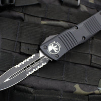 Microtech 2019 Combat Troodon OTF Knife- Tactical- Double Edge- Black Handle- Part Serrated Black Blade 142-2 T