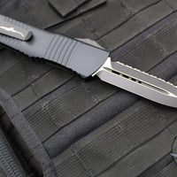 Microtech Combat Troodon OTF Knife- Double Edge- Carbon Fiber Top Handle- Black Full Serrated Edge Blade 142-3 CFS SN090