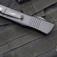 Microtech Combat Troodon OTF Knife- Double Edge- Carbon Fiber Top Handle- Black Full Serrated Edge Blade 142-3 CFS SN090