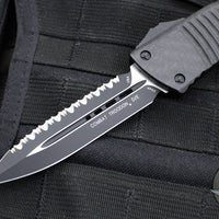 Microtech Combat Troodon OTF Knife- Double Edge- Carbon Fiber Top Handle- Black Full Serrated Edge Blade 142-3 CFS SN095