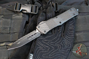 Microtech Combat Troodon OTF Knife- Double Edge- Carbon Fiber Top Handle- Black Full Serrated Edge Blade 142-3 CFS SN095