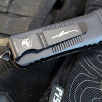 Microtech Combat Troodon OTF Knife- Double Edge- Carbon Fiber Top Handle- Black Full Serrated Edge Blade 142-3 CFS SN095