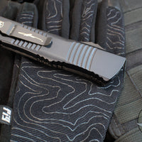 Microtech Combat Troodon OTF Knife- Double Edge- Carbon Fiber Top Handle- Black Full Serrated Edge Blade 142-3 CFS SN095