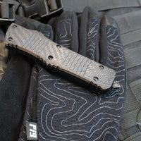 Microtech Combat Troodon OTF Knife- Double Edge- Carbon Fiber Top Handle- Black Full Serrated Edge Blade 142-3 CFS SN095