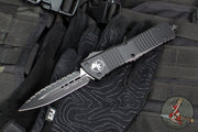 Microtech 2019 Combat Troodon OTF Knife- Tactical- Double Edge- Black Handle- Full Serrated Black Blade 142-3 T