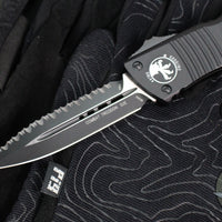 Microtech 2019 Combat Troodon OTF Knife- Tactical- Double Edge- Black Handle- Full Serrated Black Blade 142-3 T