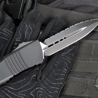 Microtech 2019 Combat Troodon OTF Knife- Tactical- Double Edge- Black Handle- Full Serrated Black Blade 142-3 T