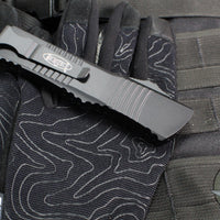Microtech 2019 Combat Troodon OTF Knife- Tactical- Double Edge- Black Handle- Full Serrated Black Blade 142-3 T