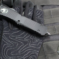Microtech 2019 Combat Troodon OTF Knife- Tactical- Double Edge- Black Handle- Full Serrated Black Blade 142-3 T