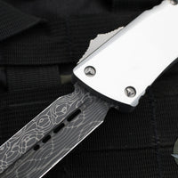 Microtech Combat Troodon OTF Knife- Signature Series- Double Edge- Clear Anodized Smooth Body Handle- Damascus Blade 142S-16 LPCRS