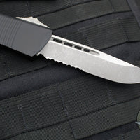 Microtech Combat Troodon OTF Knife- Single Edge- Black Handle- Apocalyptic Part Serrated Blade 143-11 AP