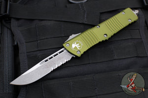Microtech Combat Troodon OTF Knife- Single Edge- OD Green Handle- Apocalyptic Part Serrated Blade 143-11 APOD