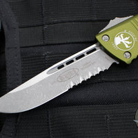 Microtech Combat Troodon OTF Knife- Single Edge- OD Green Handle- Apocalyptic Part Serrated Blade 143-11 APOD