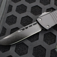 Microtech Combat Troodon OTF Knife- Single Edge- Shadow Edition- Black Handle- Black DLC Blade- Carbon Fiber Button 143-1 DLCTSH