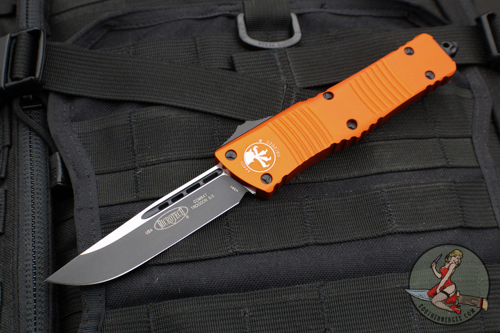 Microtech Combat Troodon OTF Knife- Single Edge-  Orange Handle- Black Blade 143-1 OR
