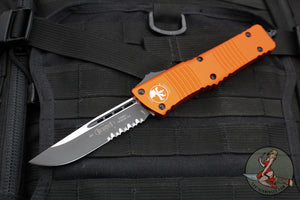 Microtech Combat Troodon OTF Knife- Single Edge-  Orange Handle- Black Part Serrated Blade 143-2 OR