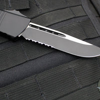 Microtech Combat Troodon OTF Knife- Single Edge- Tactical- Black Handle- Black Part Serrated Blade 143-2 T