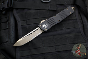 Microtech Combat Troodon OTF Knife- Tanto Edge- Black Handle- Bronze Apocalyptic Part Serrated Blade 144-14 AP
