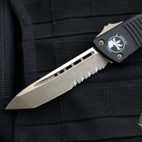 Microtech Combat Troodon OTF Knife- Tanto Edge- Black Handle- Bronze Apocalyptic Part Serrated Blade 144-14 AP