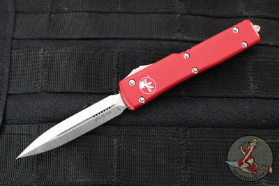 Microtech UTX-70 OTF Knife- Double Edge- Red Handle- Stonewash Blade 147-10 RD