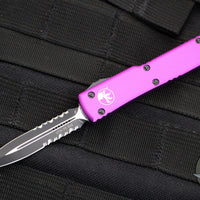 Microtech UTX-70 OTF Knife- Double Edge- Violet Handle With Black Part Serrated Blade 147-2 VI