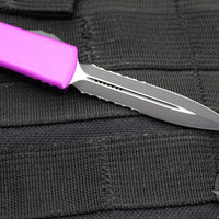 Microtech UTX-70 OTF Knife- Double Edge- Violet Handle With Black Part Serrated Blade 147-2 VI