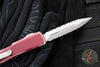 Microtech UTX-70 OTF Knife- Double Edge- Distressed Merlot Red Handle- Double Full Serrated Apocalyptic Blade 147-D12 DMR