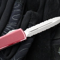 Microtech UTX-70 OTF Knife- Double Edge- Distressed Merlot Red Handle- Double Full Serrated Apocalyptic Blade 147-D12 DMR