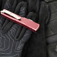 Microtech UTX-70 OTF Knife- Double Edge- Distressed Merlot Red Handle- Double Full Serrated Apocalyptic Blade 147-D12 DMR