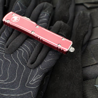 Microtech UTX-70 OTF Knife- Double Edge- Distressed Merlot Red Handle- Double Full Serrated Apocalyptic Blade 147-D12 DMR