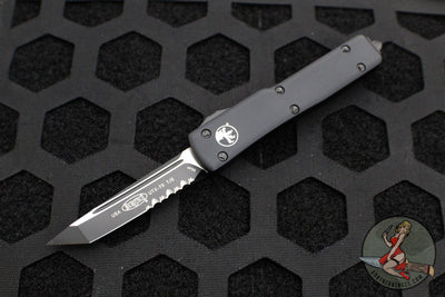 Microtech UTX-70 OTF Knife- Tactical- Tanto Edge- Black Handle- Black Part Serrated Blade 149-2 T