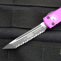 Microtech UTX-70 OTF Knife- Tanto Edge- Violet Handle -Black Full Serrated Blade 149-3 VI
