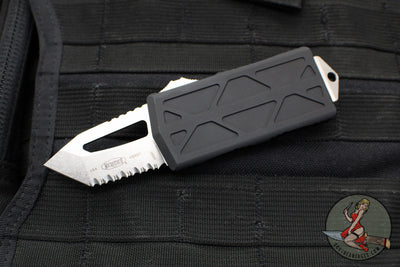 Microtech Exocet Out The Front (OTF) Wallet Money Clip Knife- Tanto Edge- Stonewash Full Serrated Blade 158-12