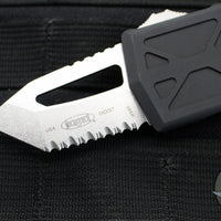 Microtech Exocet Out The Front (OTF) Wallet Money Clip Knife- Tanto Edge- Stonewash Full Serrated Blade 158-12