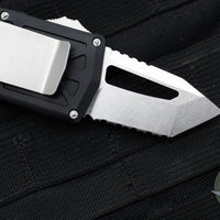 Microtech Exocet Out The Front (OTF) Wallet Money Clip Knife- Tanto Edge- Stonewash Full Serrated Blade 158-12