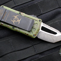 Microtech Outbreak Exocet Money Clip OTF Knife- Tanto Edge- Outbreak Series- Apocalyptic Blade and Distressed Black HW 158-1 OBS