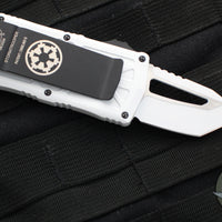 Microtech Stormtrooper Exocet Money Clip Tanto Edge Out The Front (OTF) Knife White With White Blade and Black HW 158-1 ST