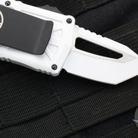 Microtech Stormtrooper Exocet Money Clip Tanto Edge Out The Front (OTF) Knife White With White Blade and Black HW 158-1 ST