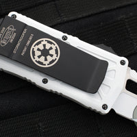 Microtech Stormtrooper Exocet Money Clip Tanto Edge Out The Front (OTF) Knife White With White Blade and Black HW 158-1 ST