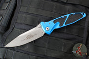 Microtech Socom Elite- Single Edge- Manual Folder- Blue Handle- Apocalyptic plain edge Blade 160-10 APBL