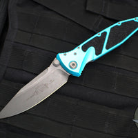 Microtech Socom Elite- Manual Folder- Single Edge- Turquoise Handle- Apocalyptic Blade 160-10 APTQ